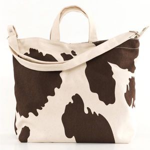 BAGGU Horizontal Classic Duck Tote Bag - Brown Cow Print